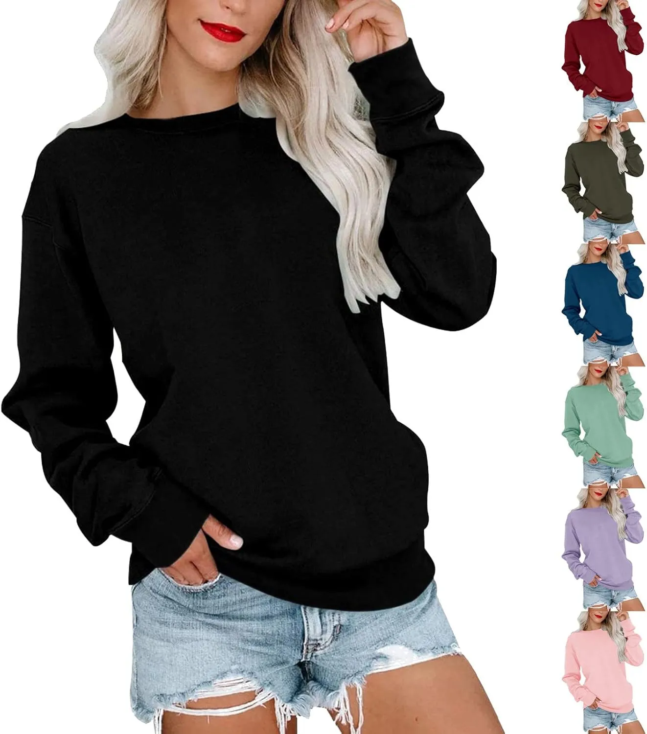 Fall Sweatshirts for Women Trendy, Womens Casual Crewneck Sweatshirts Long Sleeve Cute Tunic Tops Loose Fitting Pullover Top