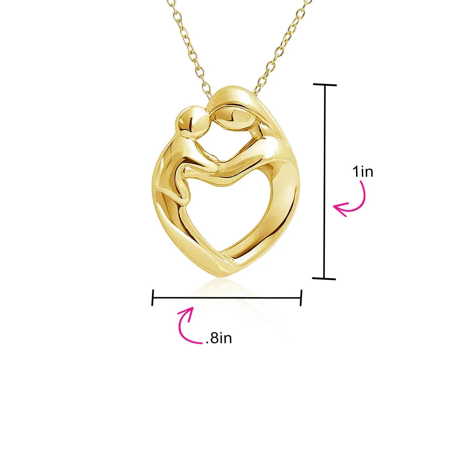 Family Heart Pendant Necklace Gold Plated Sterling Silver with Yellow Rose Design