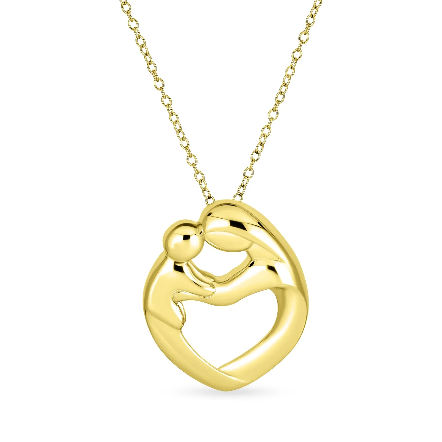 Family Heart Pendant Necklace Gold Plated Sterling Silver with Yellow Rose Design