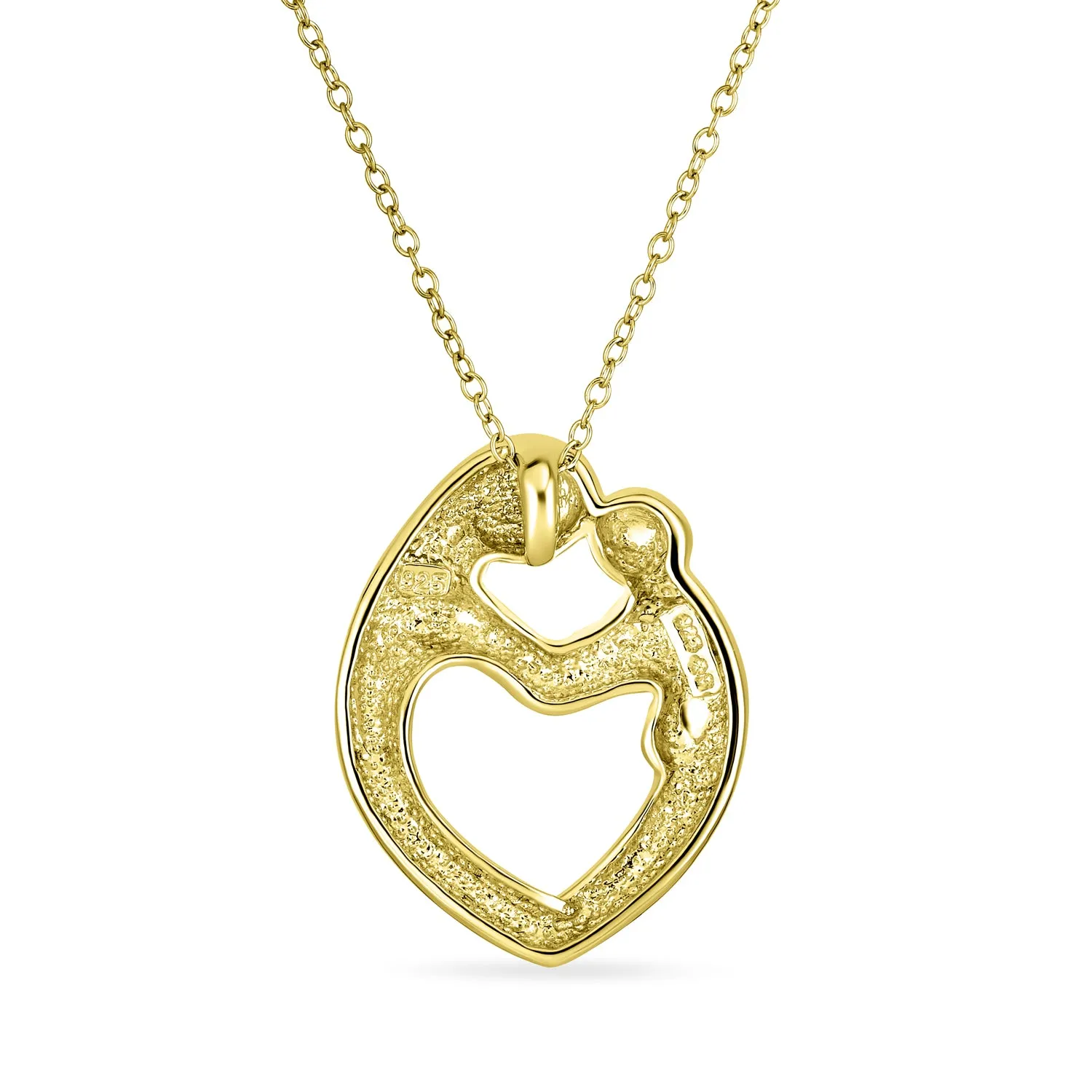 Family Heart Pendant Necklace Gold Plated Sterling Silver with Yellow Rose Design