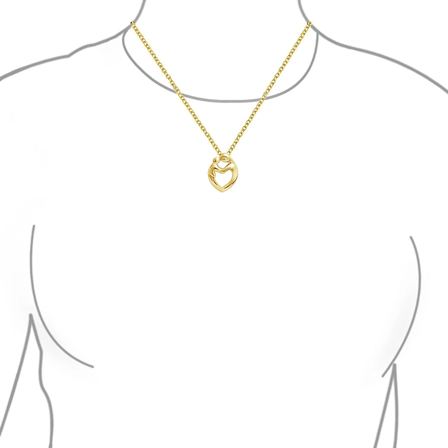 Family Heart Pendant Necklace Gold Plated Sterling Silver with Yellow Rose Design