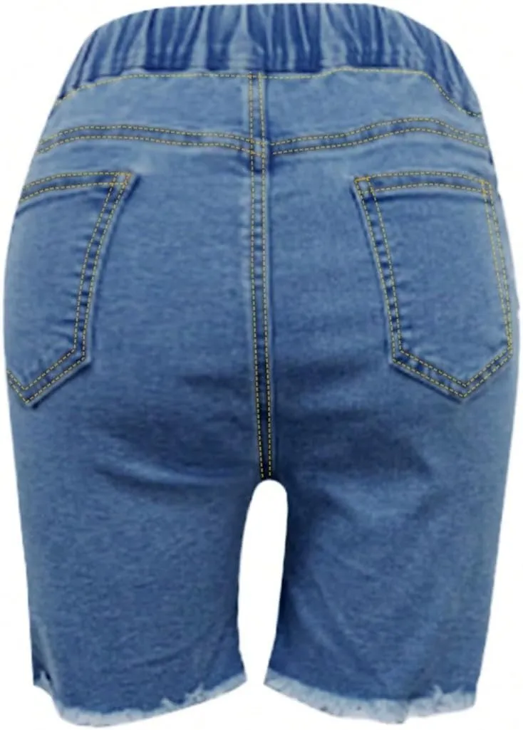 fanmpghleoo Shorts for Women Drawstring High Waisted Ripped Jean Shorts Trendy Raw Hem Jeans Lounge Baggy Jorts with Pockets