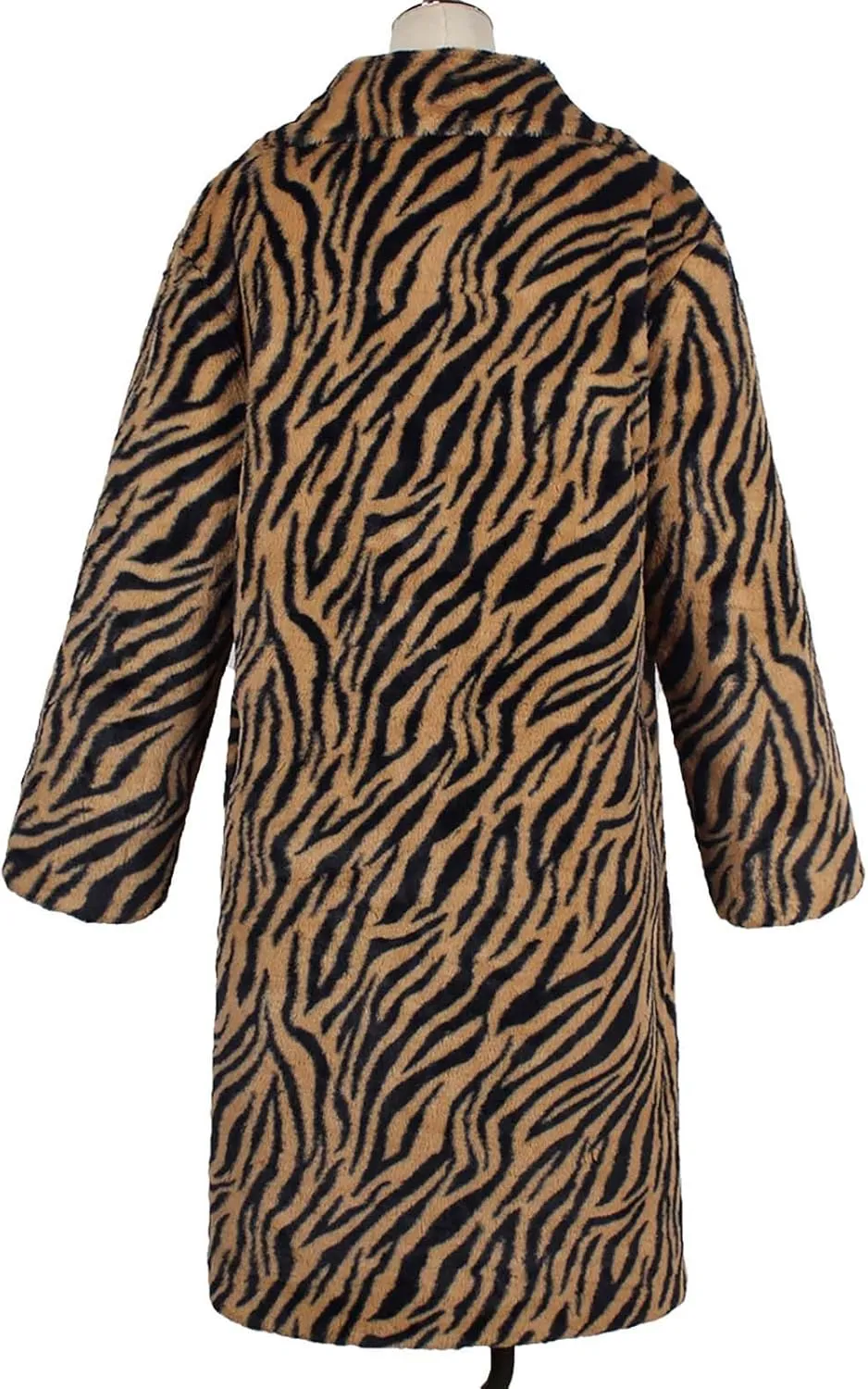 Faux Fur Winter Coats for Women Zebra Print Warm Outerwear Mid-Long Furry Overcoat Open Front Cardigan Jackets