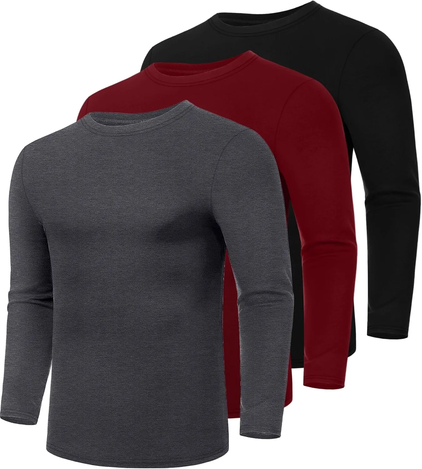 Ficerd 3 Pack Men's Big and Tall Shirts Long Sleeve Cotton Tee Crew Neck Oversize Tops Casual Loose Fit Knitted T Shirts