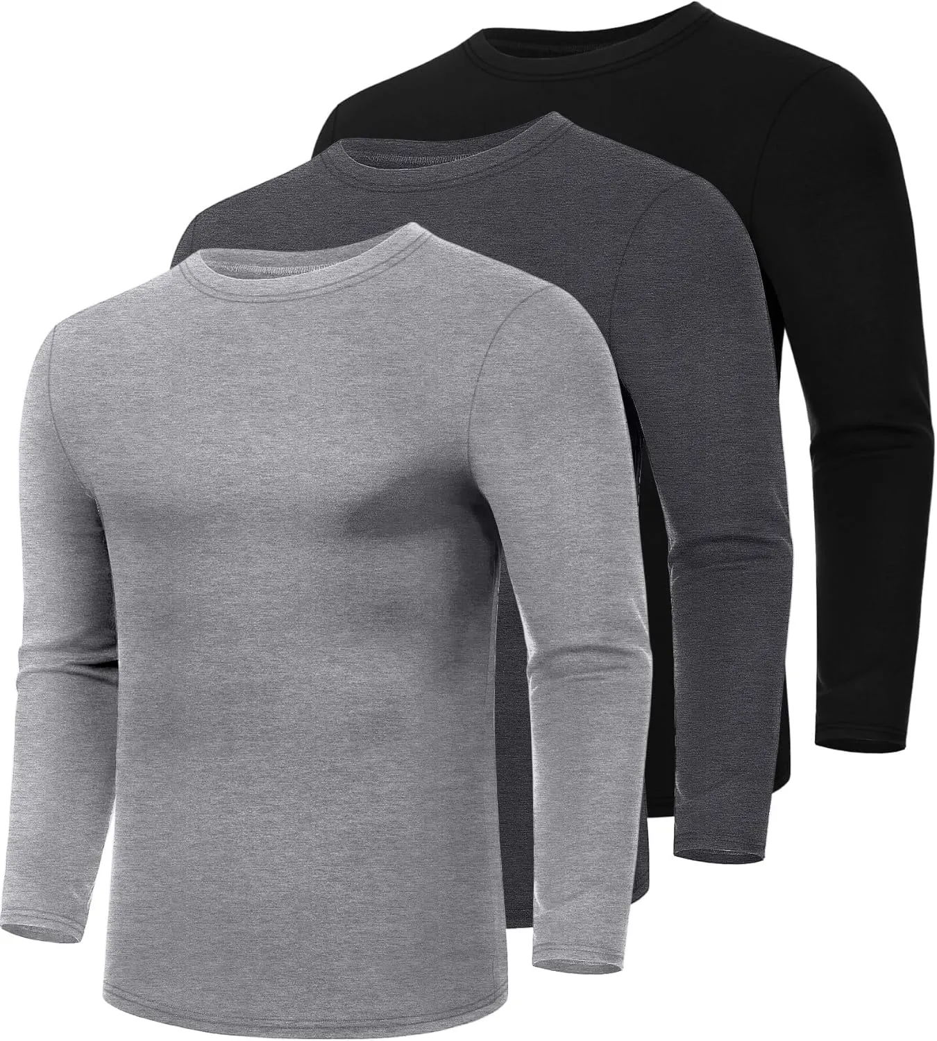 Ficerd 3 Pack Men's Big and Tall Shirts Long Sleeve Cotton Tee Crew Neck Oversize Tops Casual Loose Fit Knitted T Shirts
