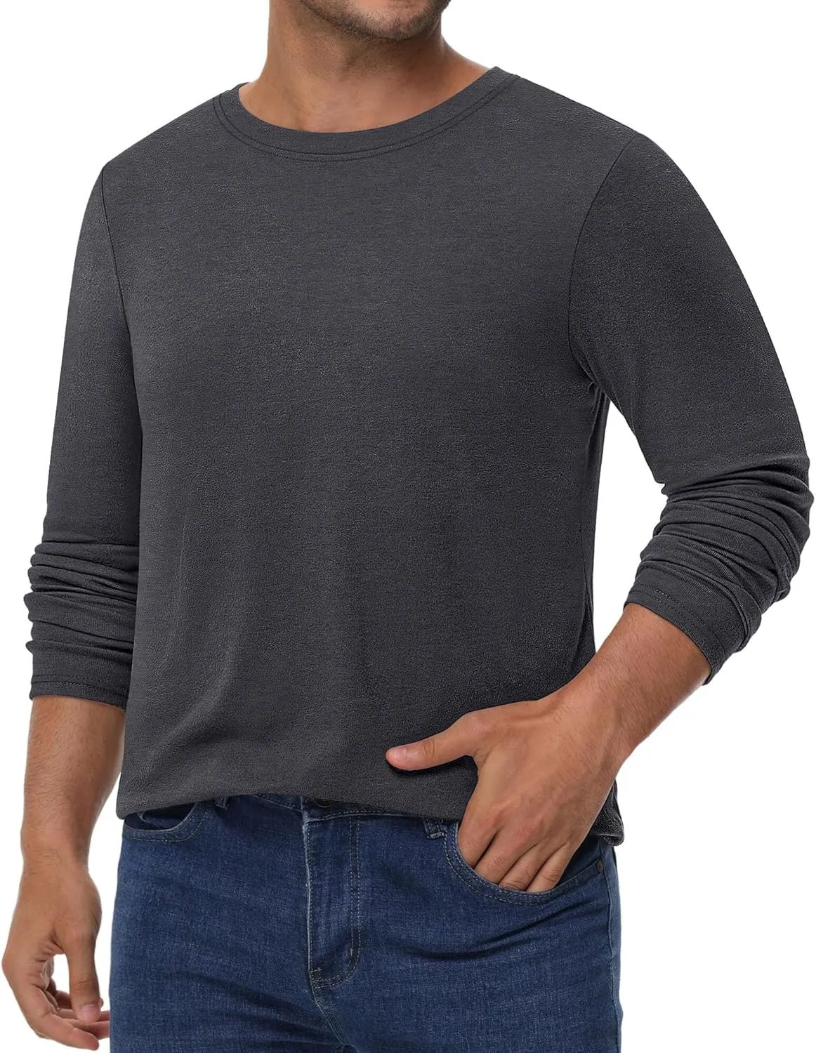 Ficerd 3 Pack Men's Big and Tall Shirts Long Sleeve Cotton Tee Crew Neck Oversize Tops Casual Loose Fit Knitted T Shirts