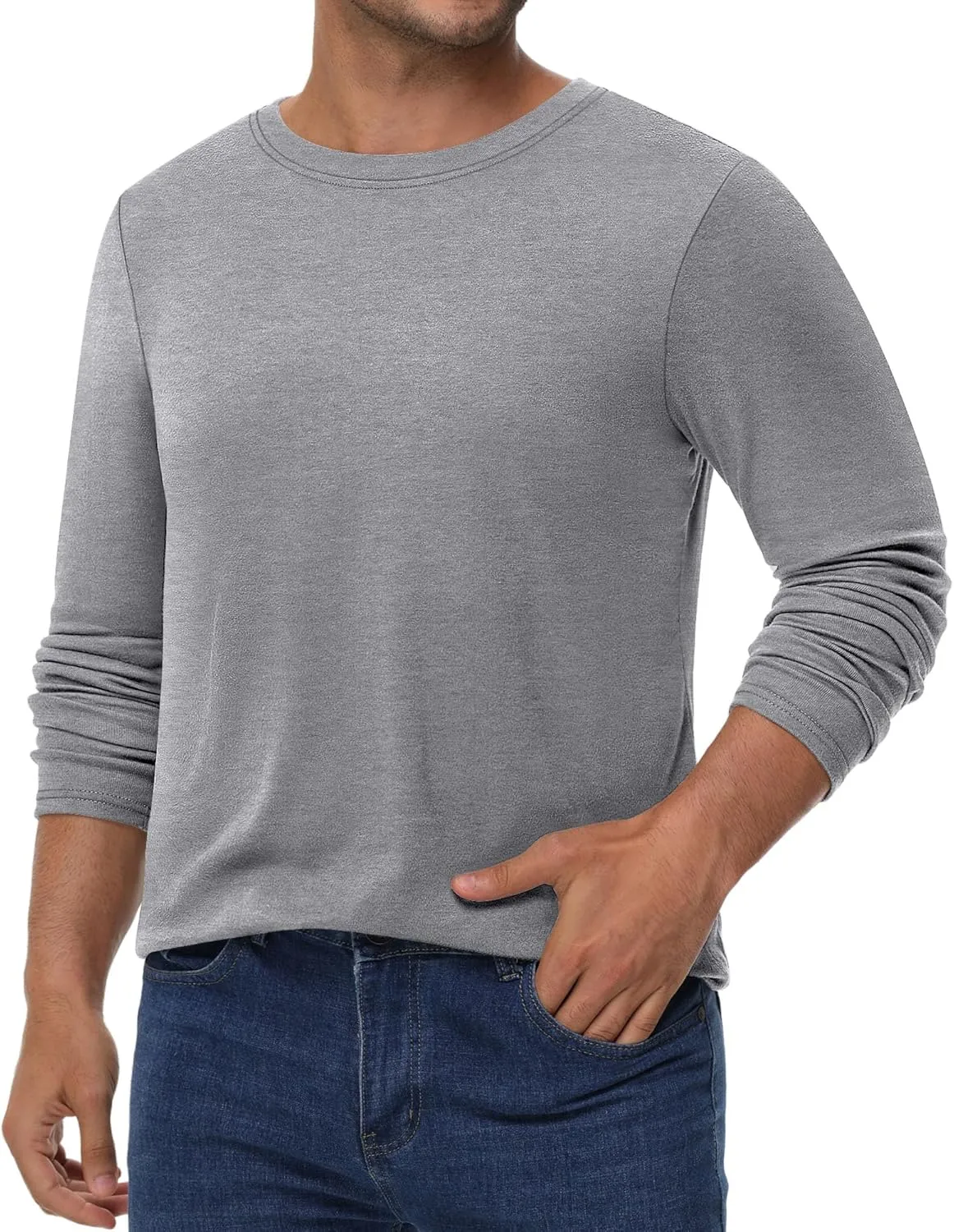Ficerd 3 Pack Men's Big and Tall Shirts Long Sleeve Cotton Tee Crew Neck Oversize Tops Casual Loose Fit Knitted T Shirts