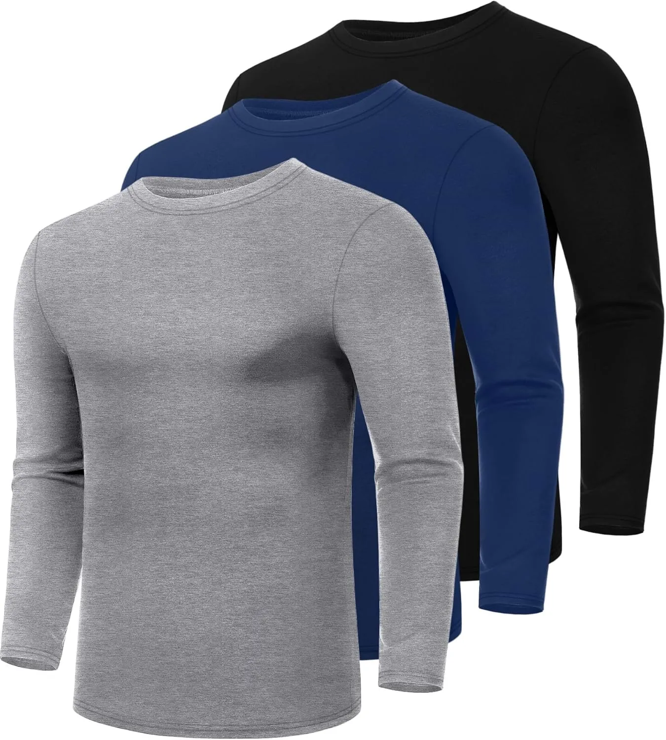 Ficerd 3 Pack Men's Big and Tall Shirts Long Sleeve Cotton Tee Crew Neck Oversize Tops Casual Loose Fit Knitted T Shirts