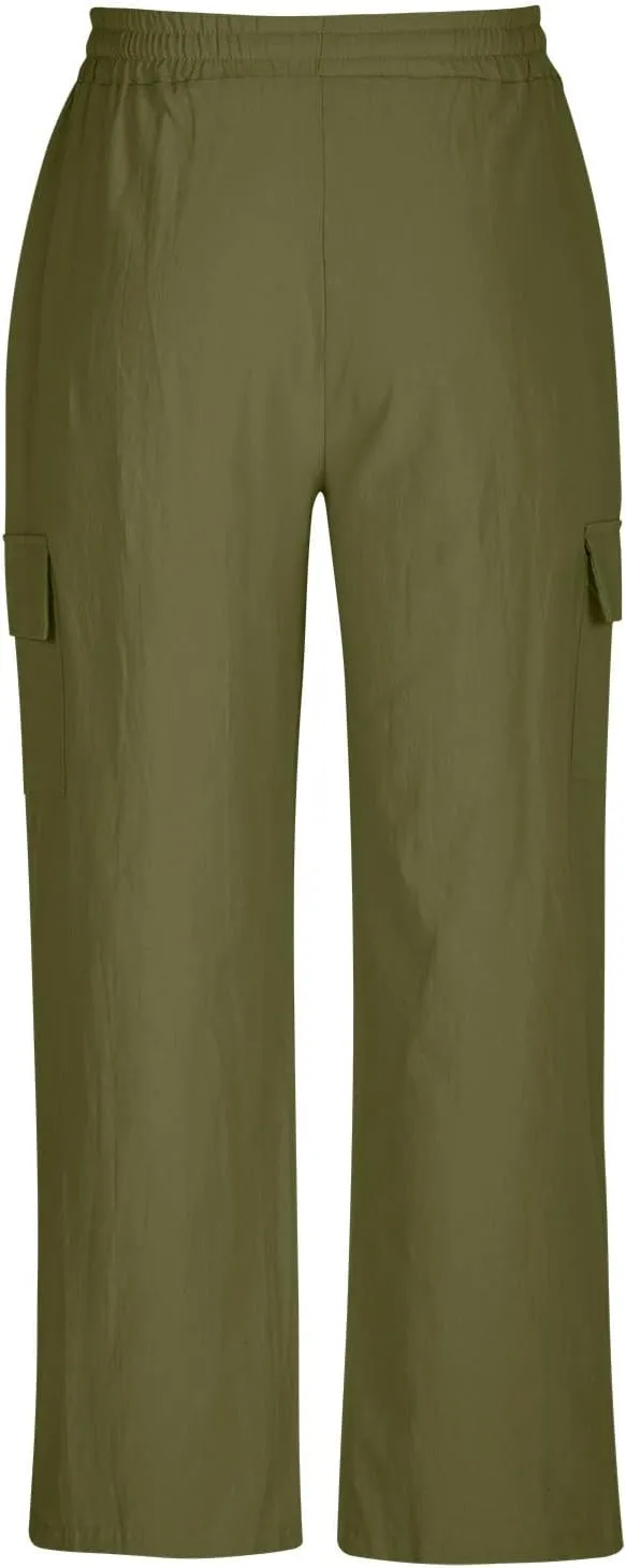 Finelylove Linen Cargo Pants for Men Summer Casual Relaxed Fit Elastic Waist Vacation Beach Pants Yoga Travel Lounge Trouses