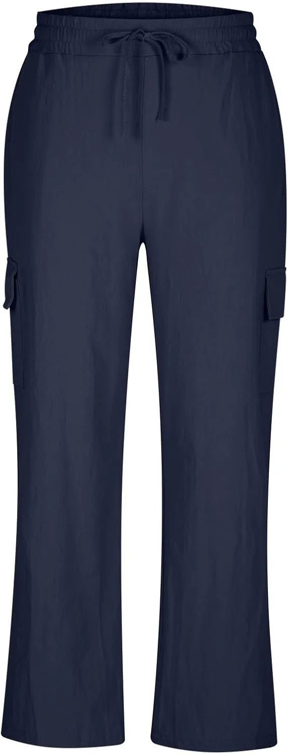 Finelylove Linen Cargo Pants for Men Summer Casual Relaxed Fit Elastic Waist Vacation Beach Pants Yoga Travel Lounge Trouses