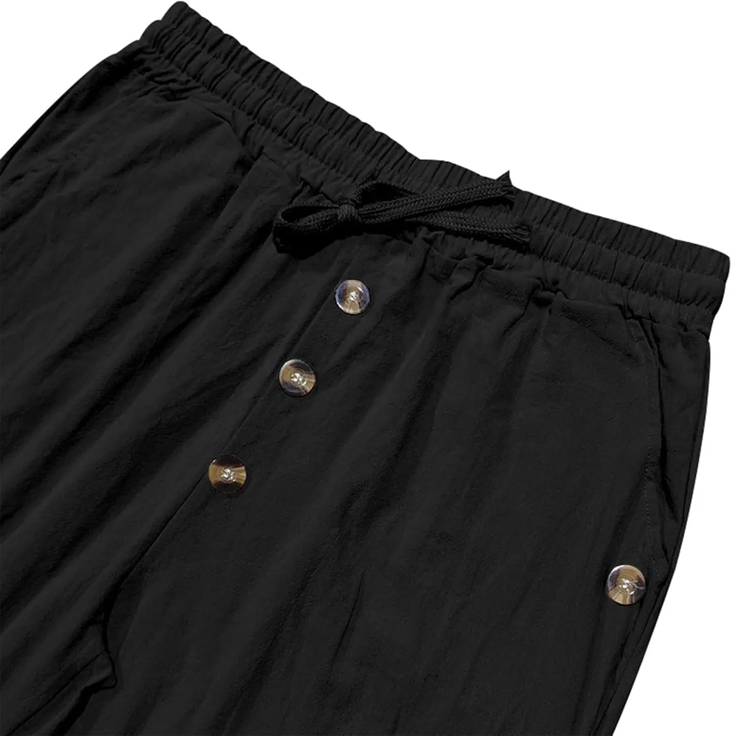 Finelylove Mens Casual Summer Linen Pants Relaxed Fit Button Beach Pants Elastic Waist Drawstring Long Lounge Yoga Trousers