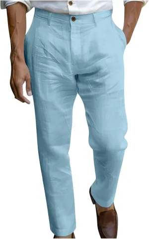 Finelylove Mens Dress Pants Relaxed Fit Casual Cotton Linen Pants Straight Leg Comfy Travel Beach Trousers Vacation Outfits