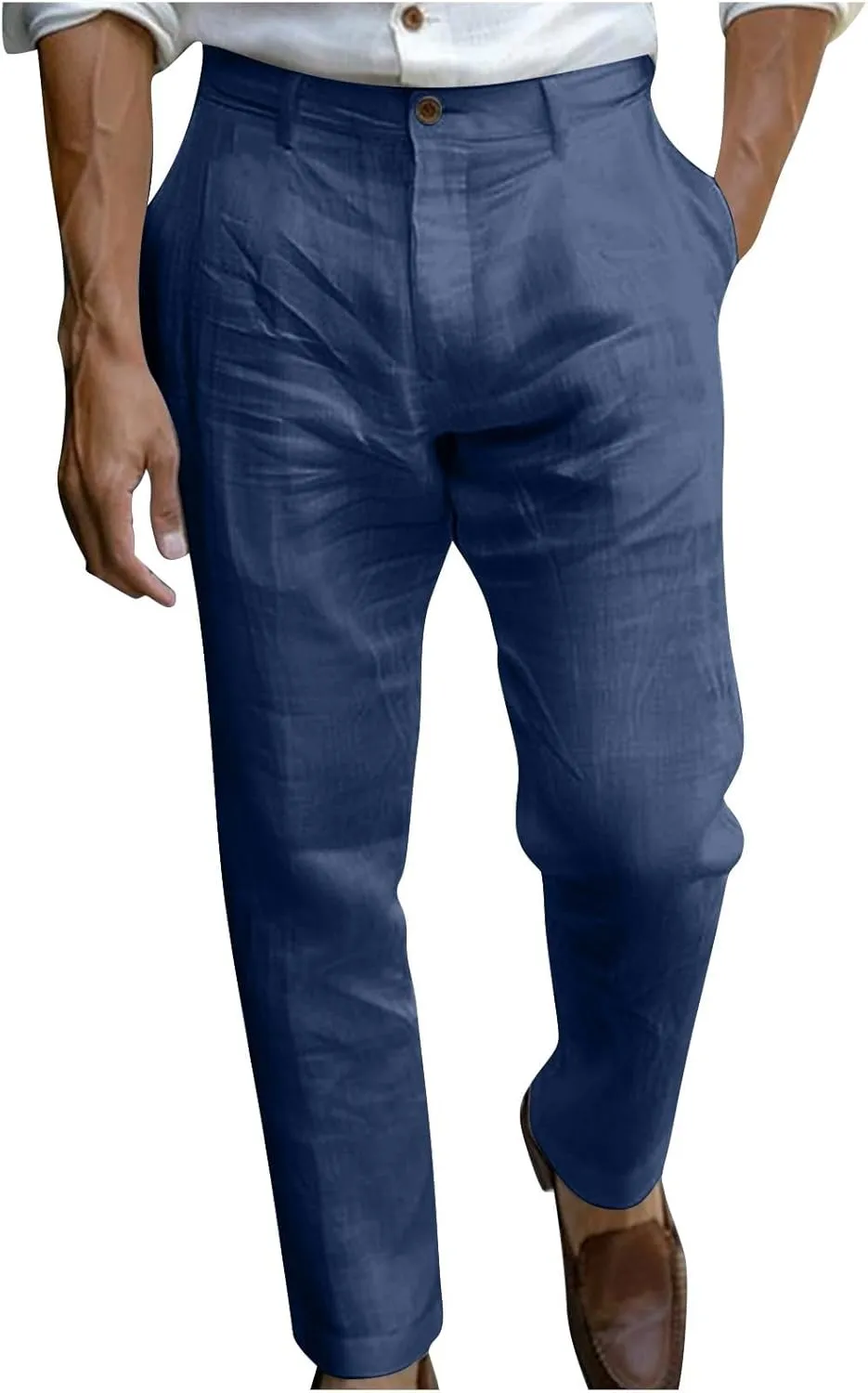 Finelylove Mens Dress Pants Relaxed Fit Casual Cotton Linen Pants Straight Leg Comfy Travel Beach Trousers Vacation Outfits