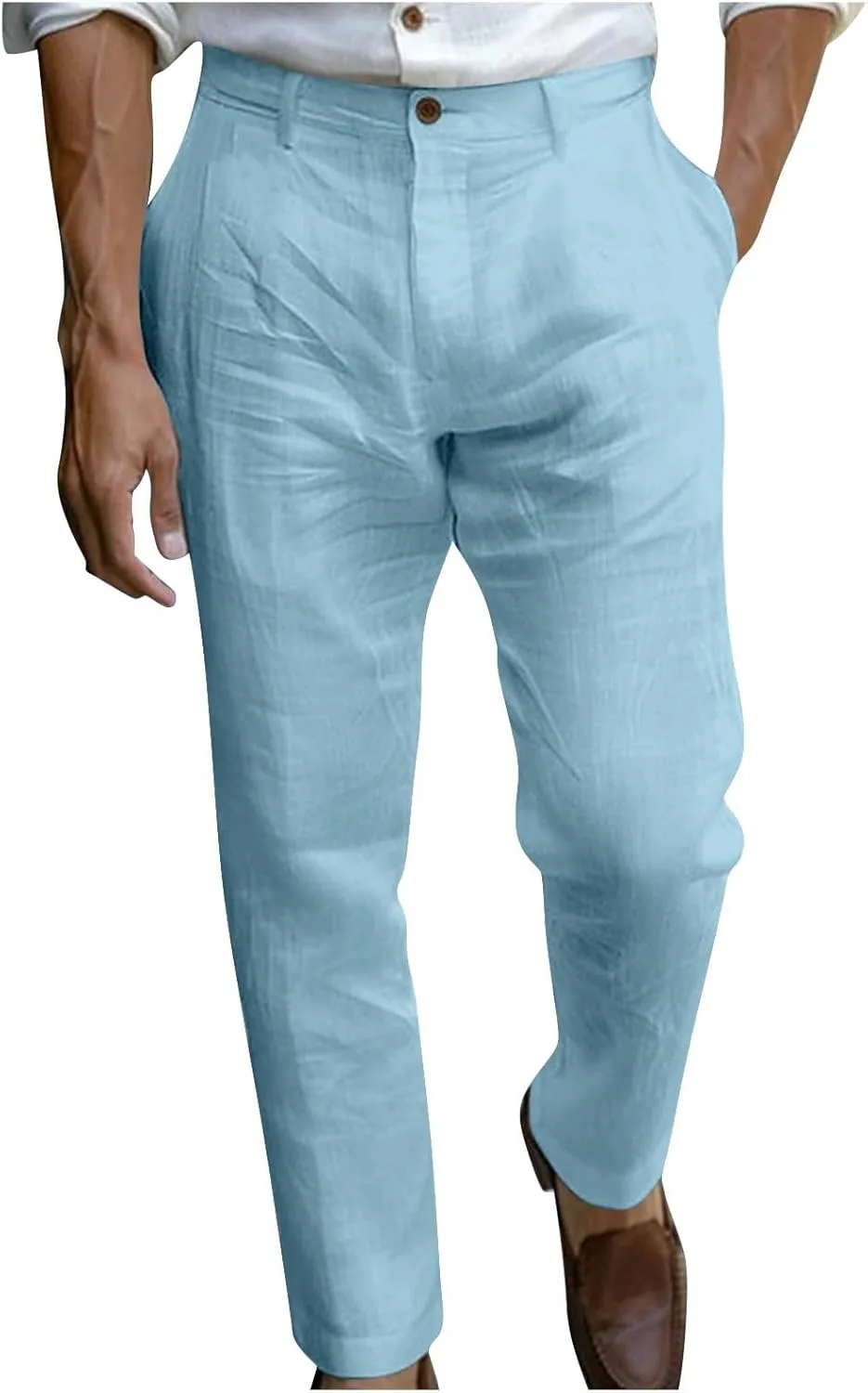 Finelylove Mens Dress Pants Relaxed Fit Casual Cotton Linen Pants Straight Leg Comfy Travel Beach Trousers Vacation Outfits