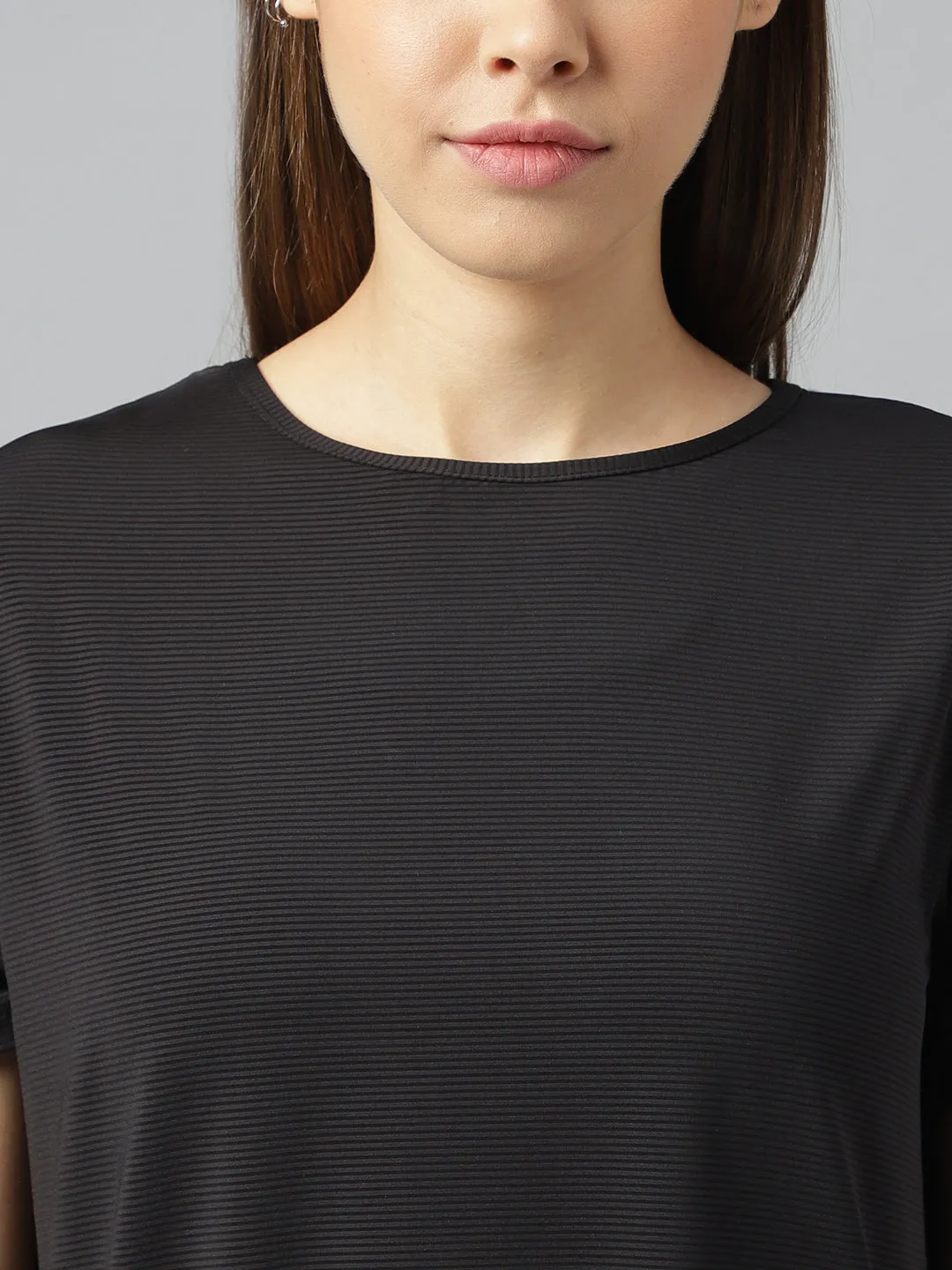 Fitkin women self stripes boat neck back design t-shirt