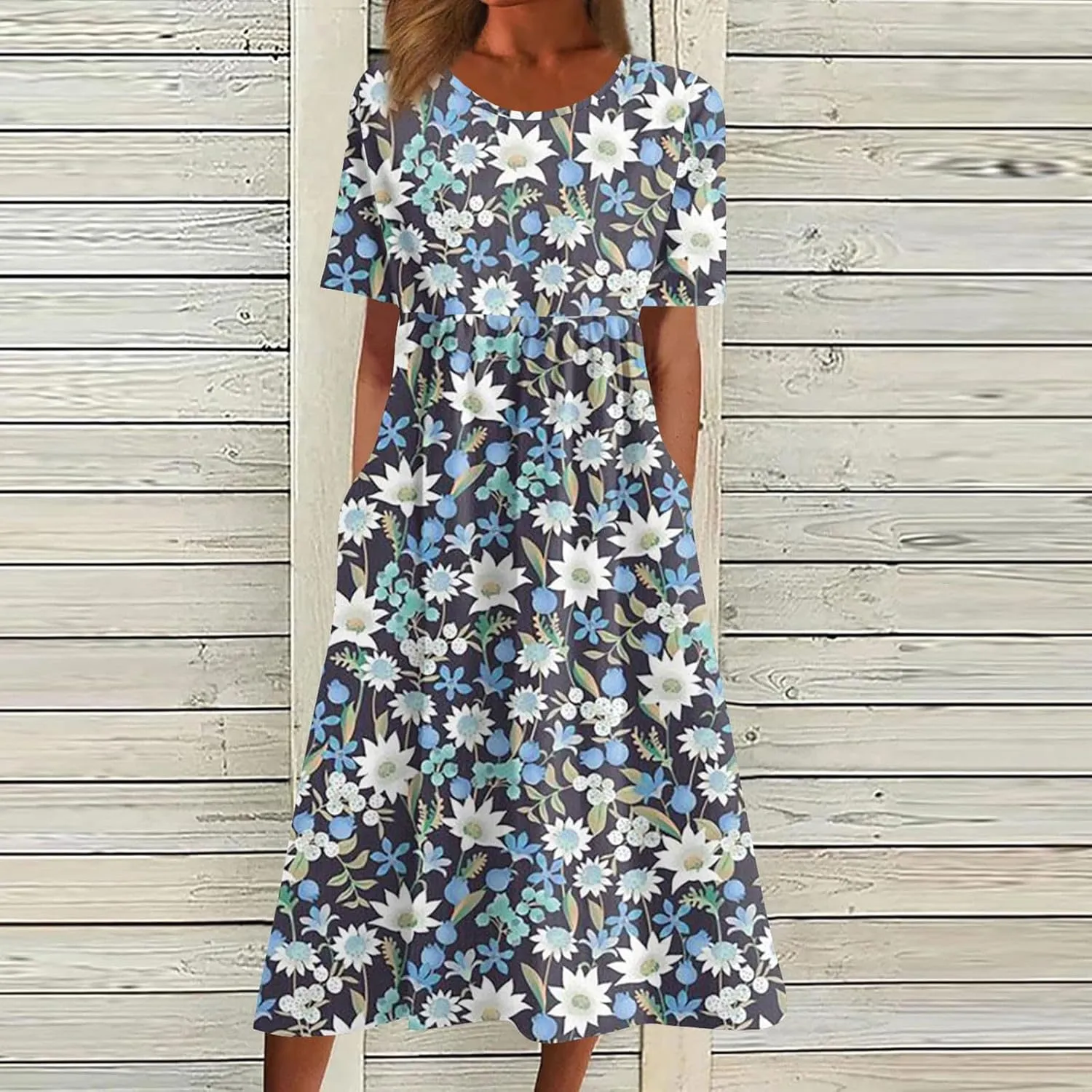 Floral Maxi Dress for Women Short Sleeve Casual Summer Dresses A Line Ruffle Beach Sundress Trendy Boho Clothes