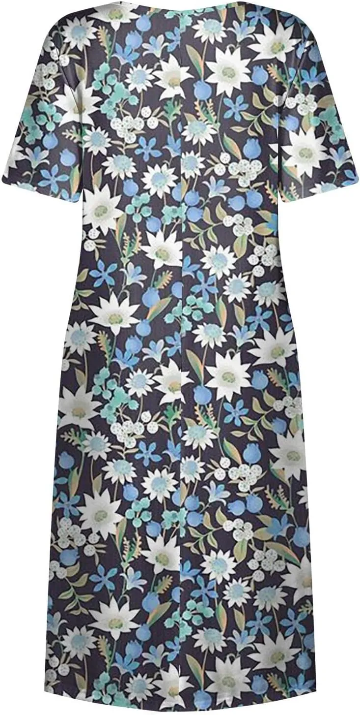 Floral Maxi Dress for Women Short Sleeve Casual Summer Dresses A Line Ruffle Beach Sundress Trendy Boho Clothes