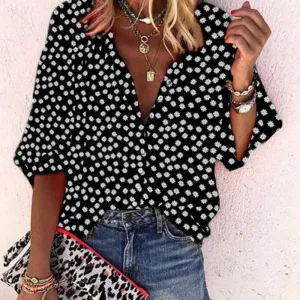 Floral Print V-neck Loose T-shirt