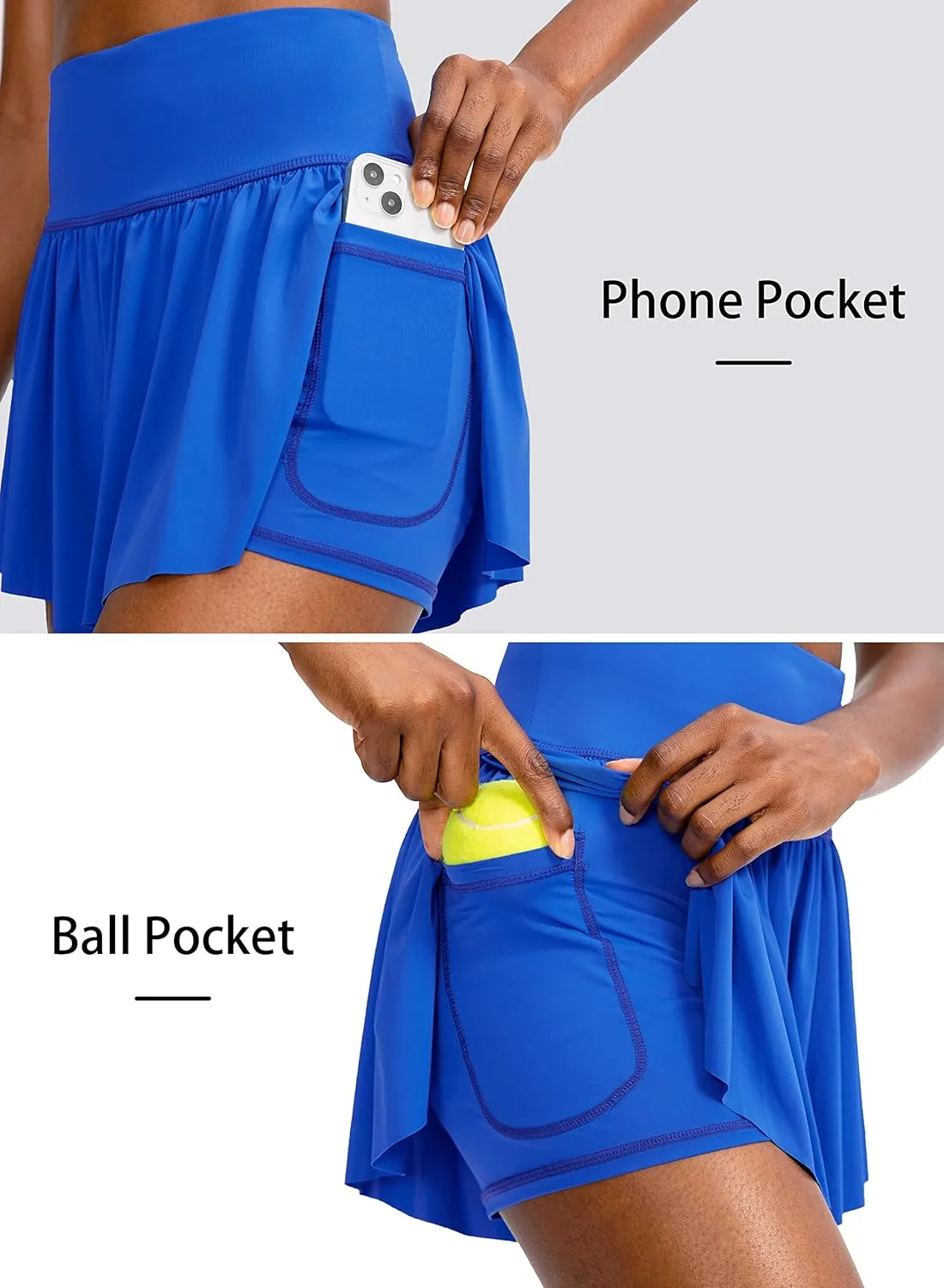 Flowy Running Shorts for Women with 4 Pockets 2 in 1 High Waisted Women's Butterfly Workout Athletic Tennis Skirt Shorts