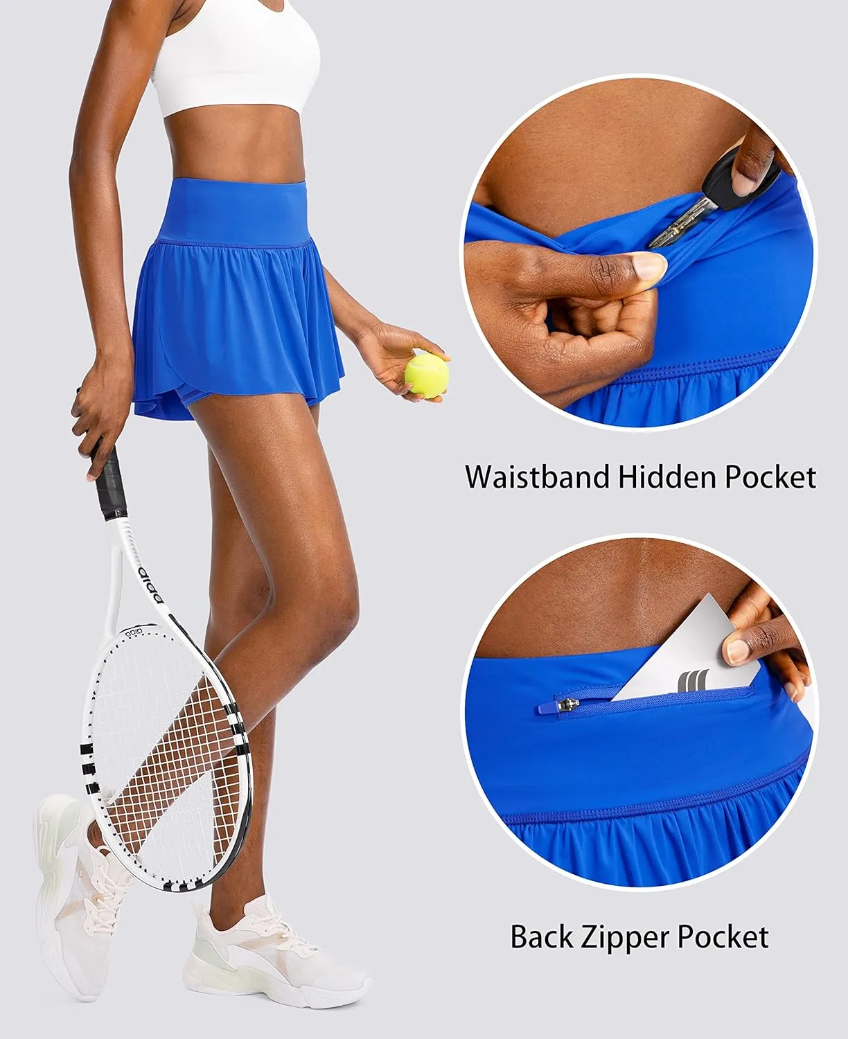 Flowy Running Shorts for Women with 4 Pockets 2 in 1 High Waisted Women's Butterfly Workout Athletic Tennis Skirt Shorts