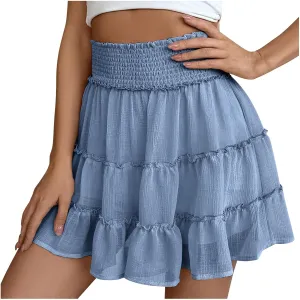 Flowy Shorts for Women Boho Ruffle Tiered Skorts Casual Solid High Waist Mini Skirts Tennis Golf Comfy Shorts 2025