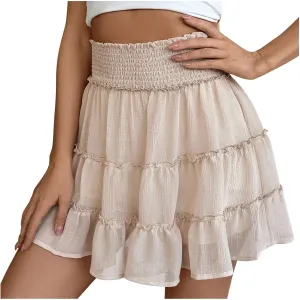 Flowy Shorts for Women Boho Ruffle Tiered Skorts Casual Solid High Waist Mini Skirts Tennis Golf Comfy Shorts 2025