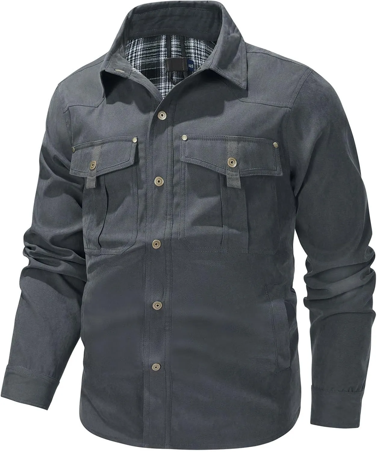 Flygo Mens Flannel Lined Shirt Jacket Vintage Snap Button Western Jacket Rugged Outdoor Cowboy Shirts Jackets
