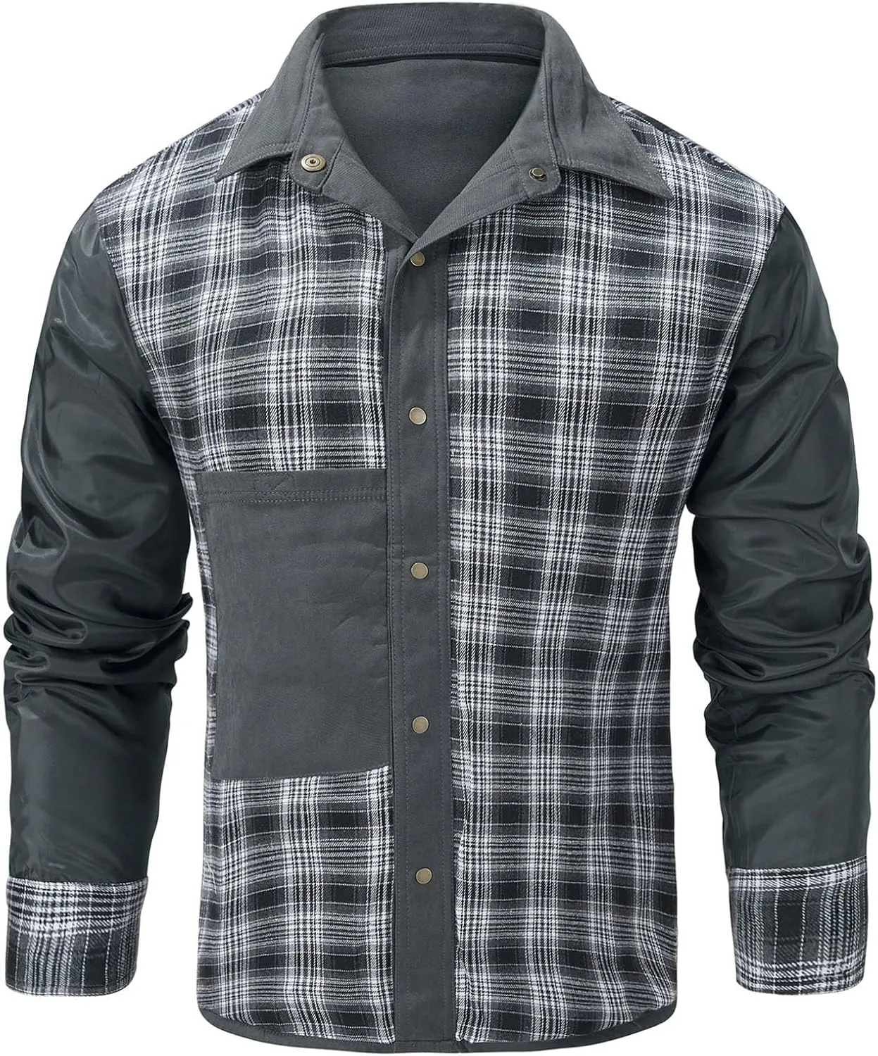 Flygo Mens Flannel Lined Shirt Jacket Vintage Snap Button Western Jacket Rugged Outdoor Cowboy Shirts Jackets