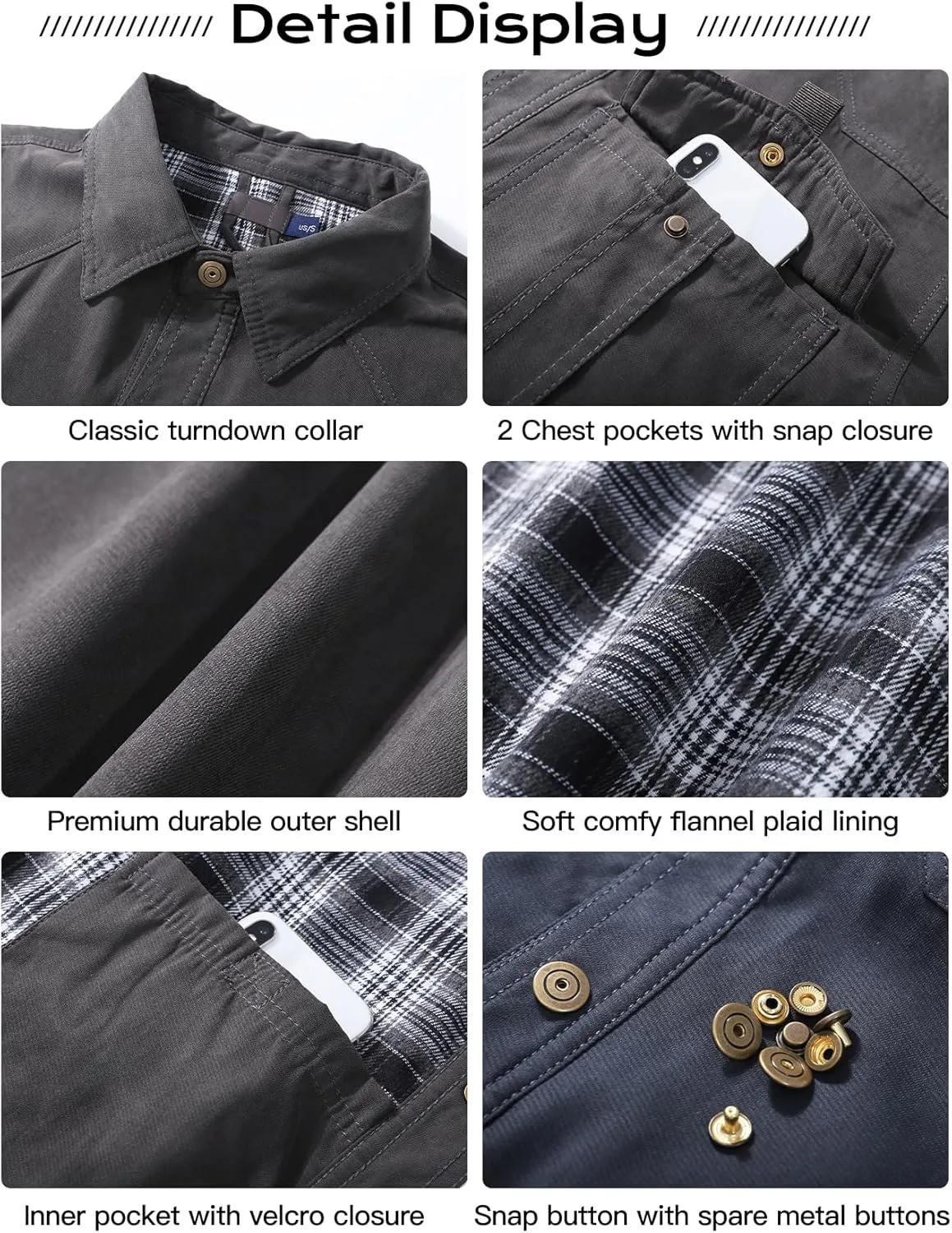 Flygo Mens Flannel Lined Shirt Jacket Vintage Snap Button Western Jacket Rugged Outdoor Cowboy Shirts Jackets
