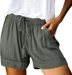 FONMA Linen Shorts for Women Summer Casual Drawstring Elastic Waist Bermuda Shorts with Pockets Plus Size Cotton Linen Pants