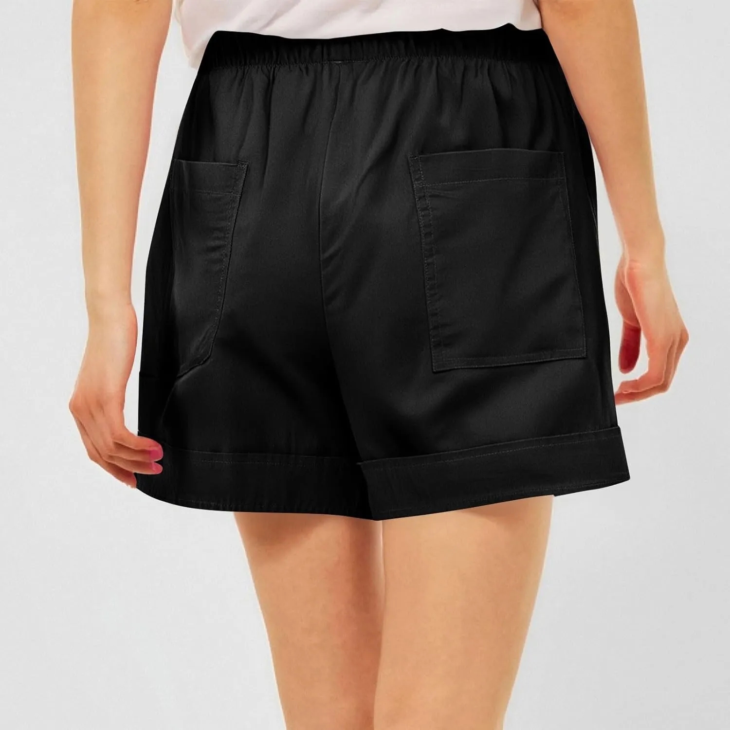 FONMA Linen Shorts for Women Summer Casual Drawstring Elastic Waist Bermuda Shorts with Pockets Plus Size Cotton Linen Pants