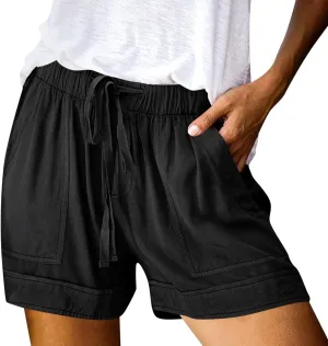 FONMA Linen Shorts for Women Summer Casual Drawstring Elastic Waist Bermuda Shorts with Pockets Plus Size Cotton Linen Pants