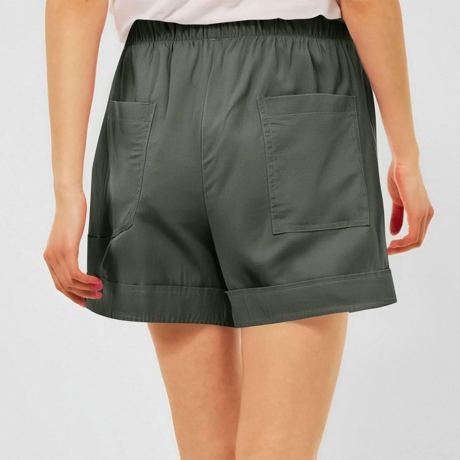 FONMA Linen Shorts for Women Summer Casual Drawstring Elastic Waist Bermuda Shorts with Pockets Plus Size Cotton Linen Pants