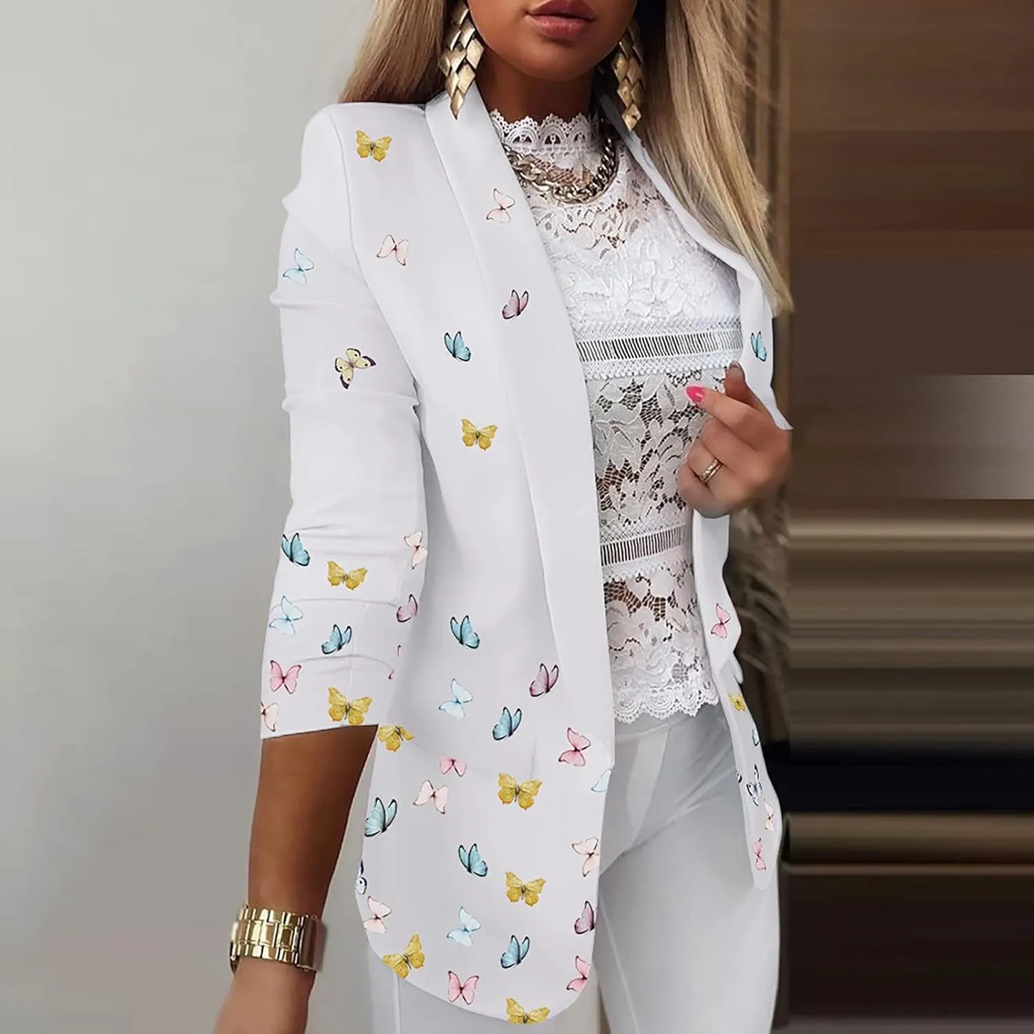FQZWONG Blazers For Women Business Casual Long Sleeve Suit Jackets Professional Clothes Work Outfits Open Front Outerwear
