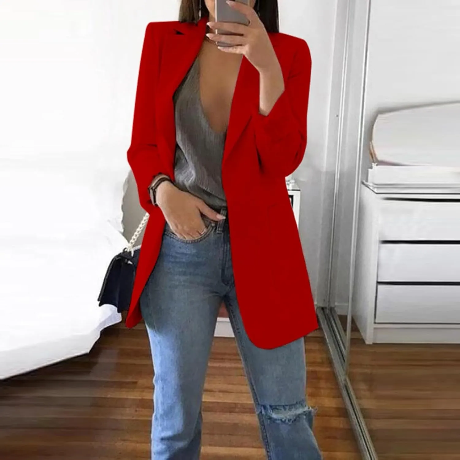 FQZWONG Blazers For Women Business Casual Long Sleeve Suit Jackets Professional Clothes Work Outfits Open Front Outerwear