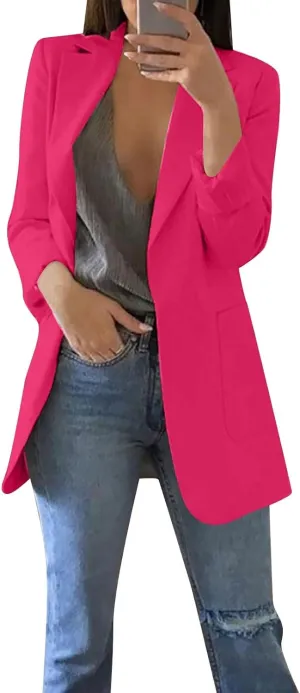 FQZWONG Blazers For Women Business Casual Long Sleeve Suit Jackets Professional Clothes Work Outfits Open Front Outerwear