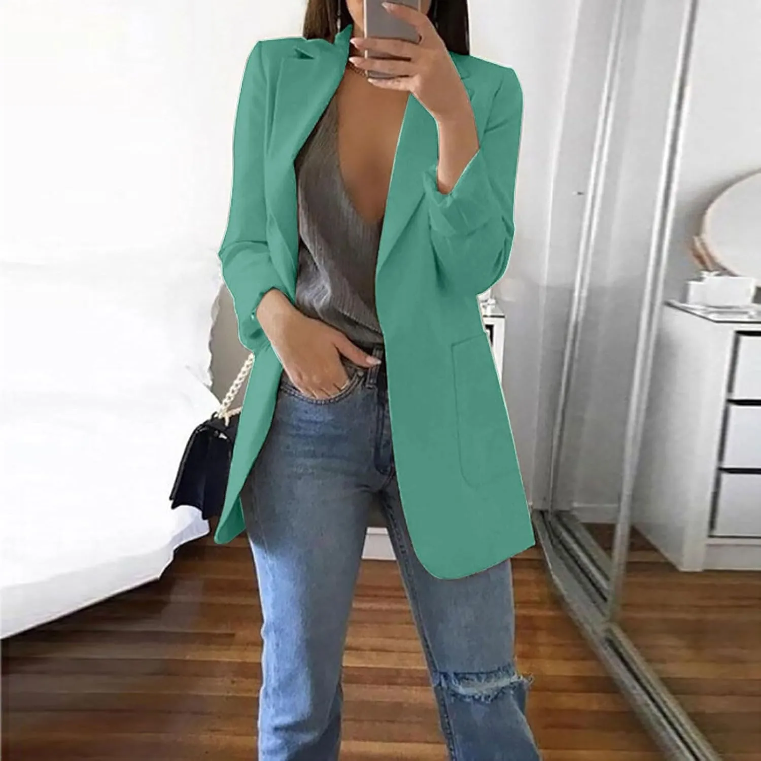 FQZWONG Blazers For Women Business Casual Long Sleeve Suit Jackets Professional Clothes Work Outfits Open Front Outerwear