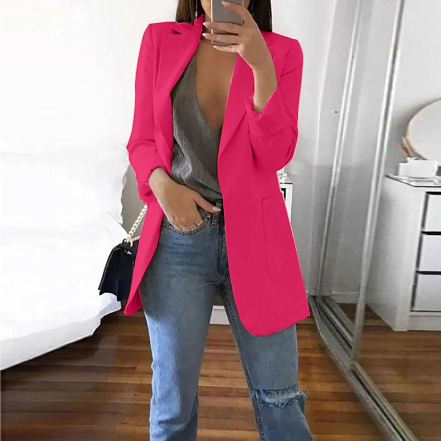 FQZWONG Blazers For Women Business Casual Long Sleeve Suit Jackets Professional Clothes Work Outfits Open Front Outerwear