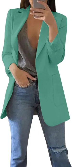 FQZWONG Blazers For Women Business Casual Long Sleeve Suit Jackets Professional Clothes Work Outfits Open Front Outerwear