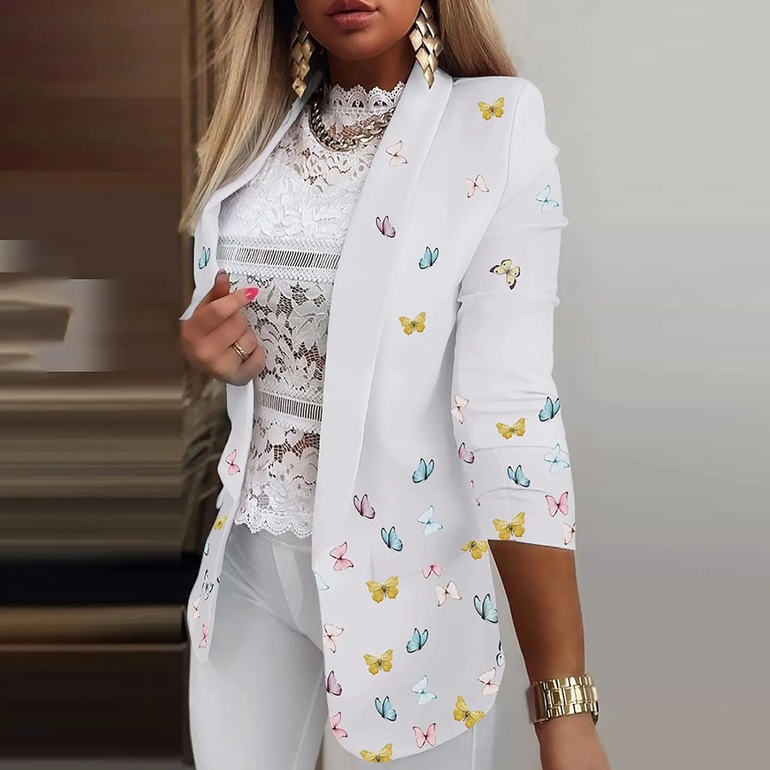 FQZWONG Blazers For Women Business Casual Long Sleeve Suit Jackets Professional Clothes Work Outfits Open Front Outerwear