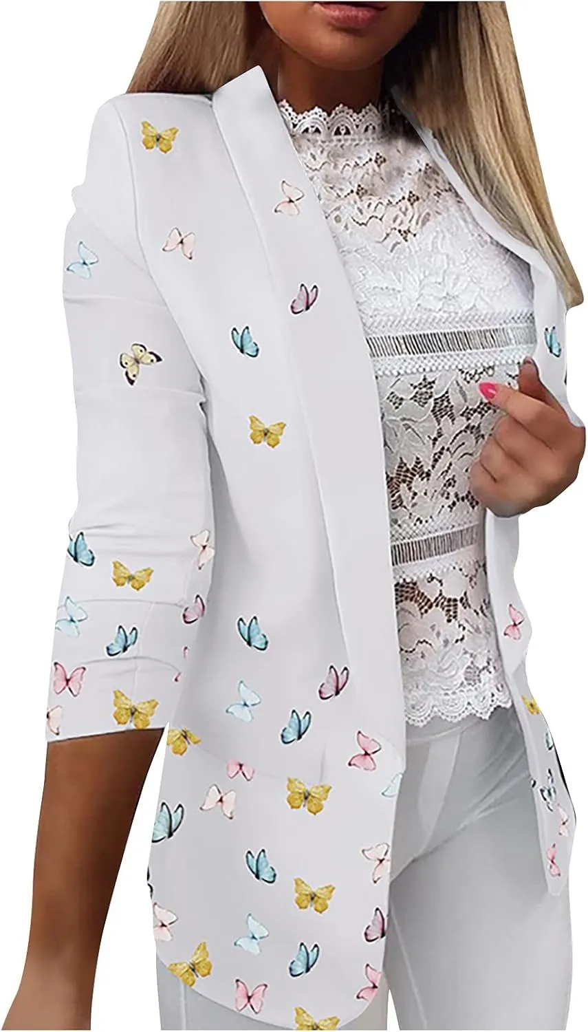 FQZWONG Blazers For Women Business Casual Long Sleeve Suit Jackets Professional Clothes Work Outfits Open Front Outerwear