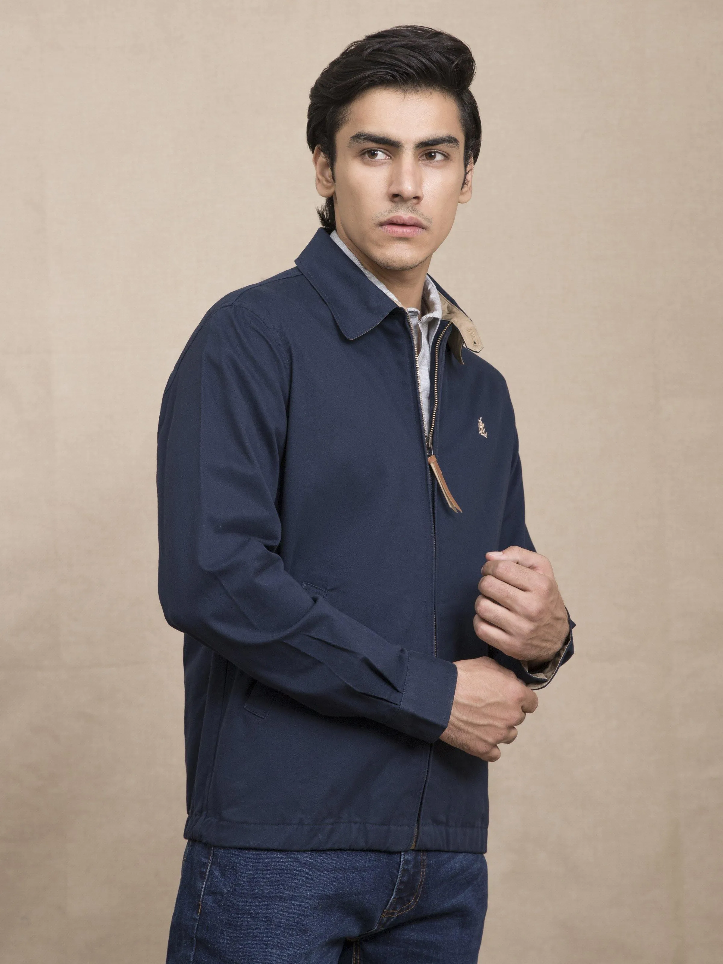 FULL SLEEVE COLLAR NAVY JACKET