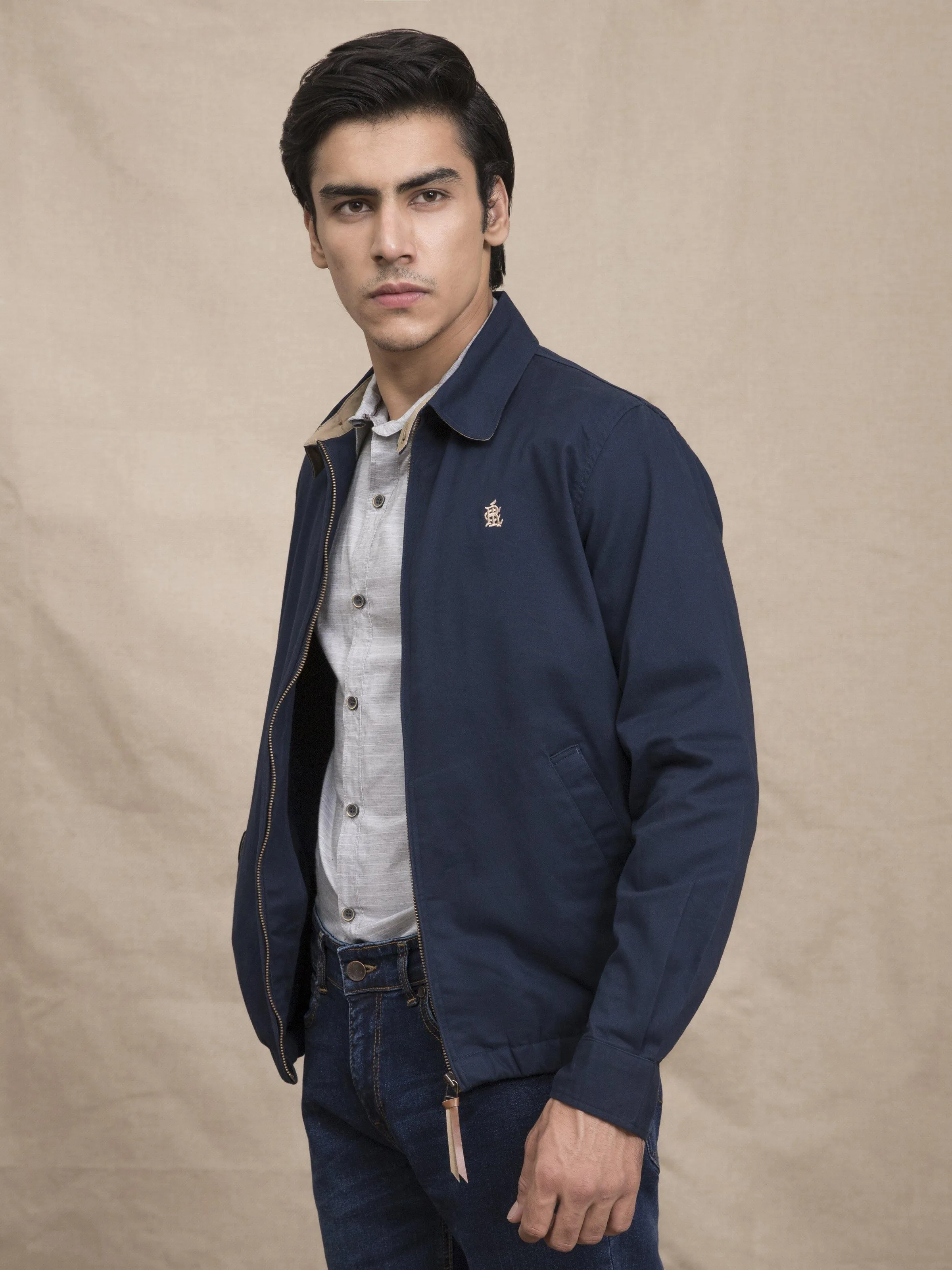 FULL SLEEVE COLLAR NAVY JACKET