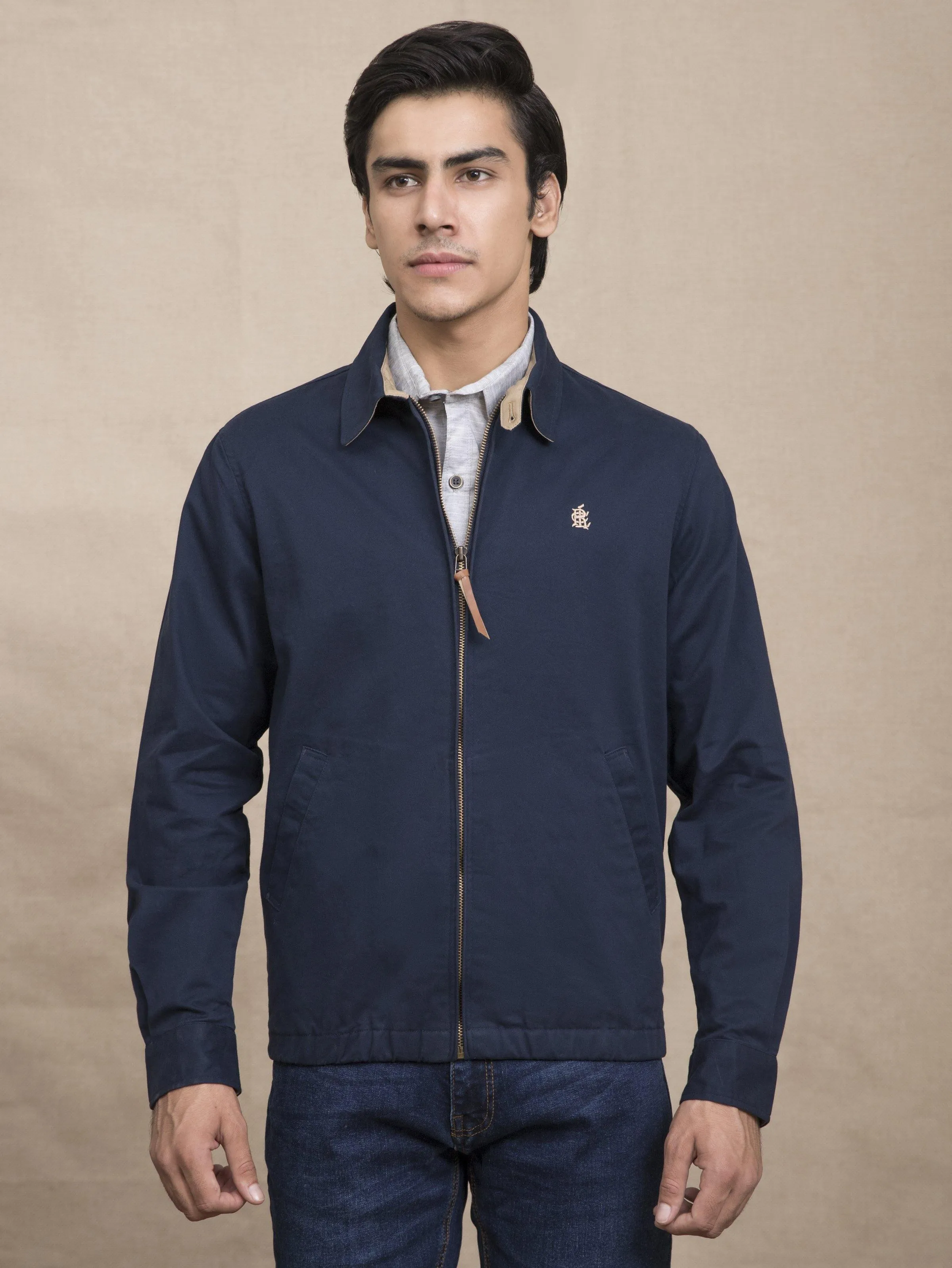 FULL SLEEVE COLLAR NAVY JACKET