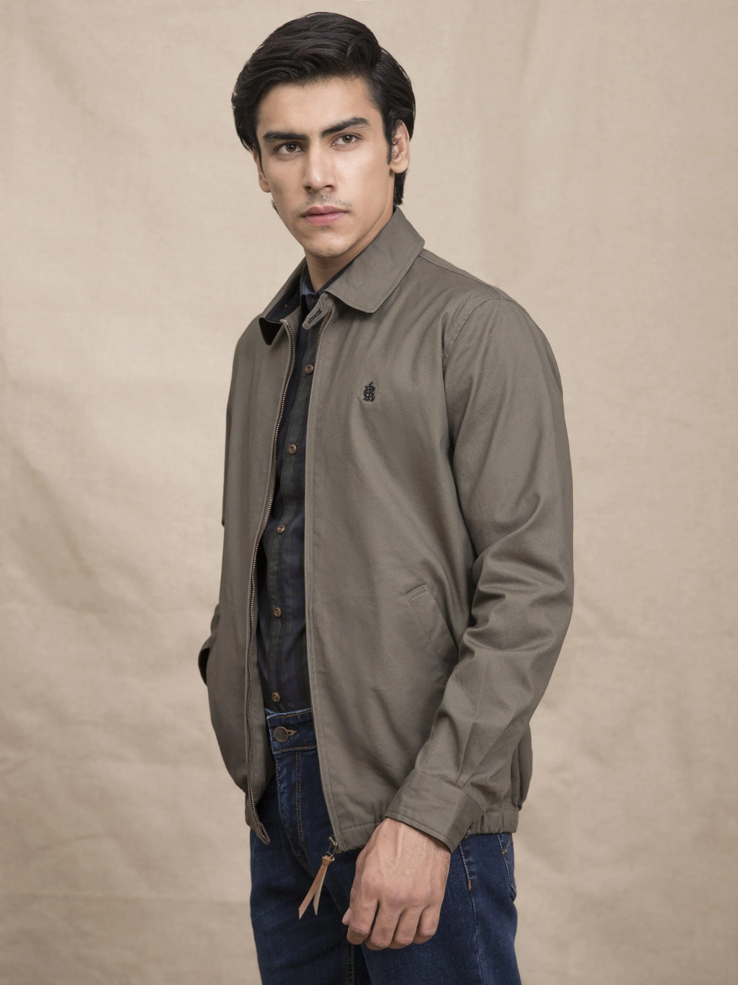 FULL SLEEVE COLLAR  OLIVE JACKET