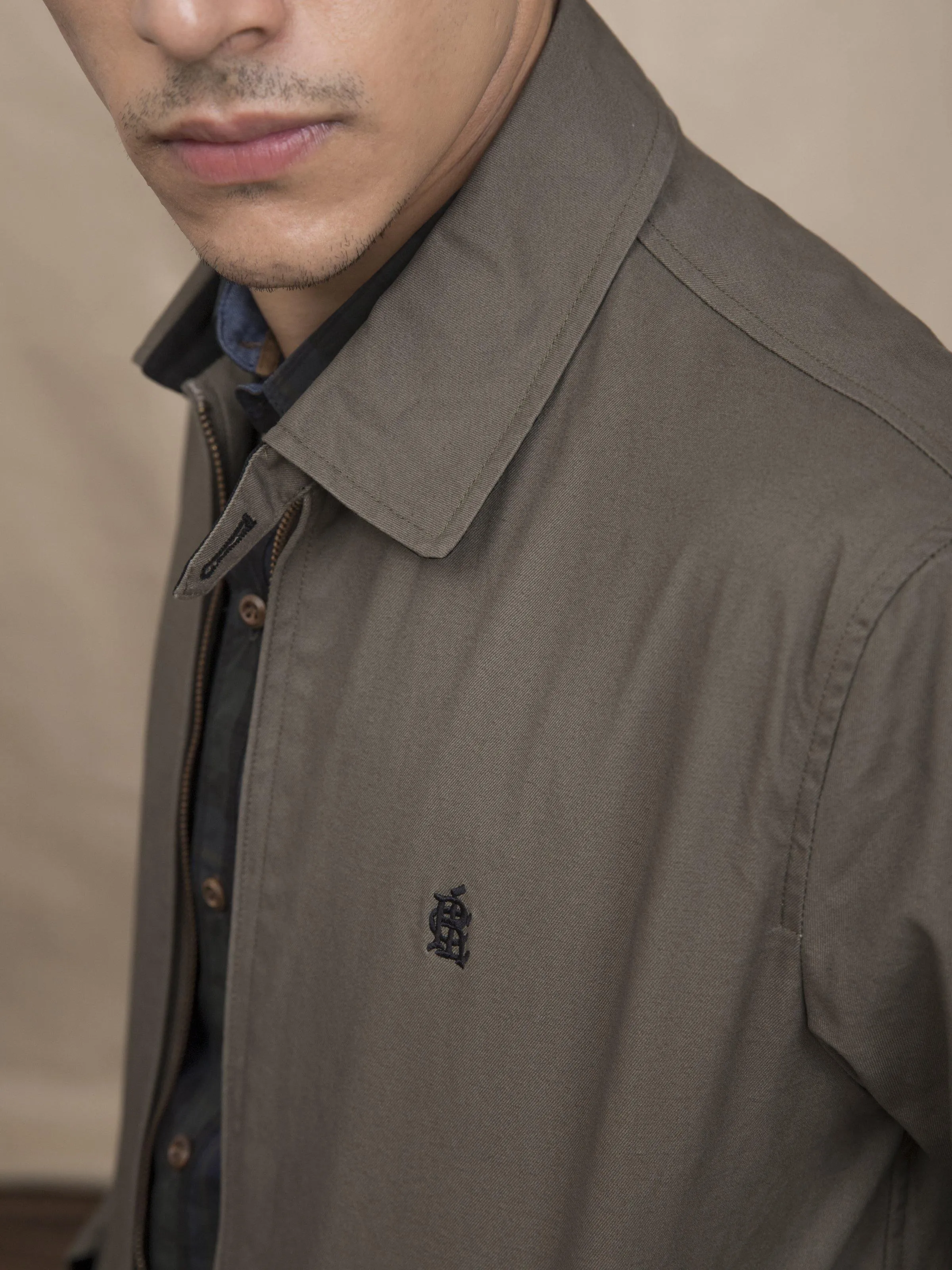 FULL SLEEVE COLLAR  OLIVE JACKET