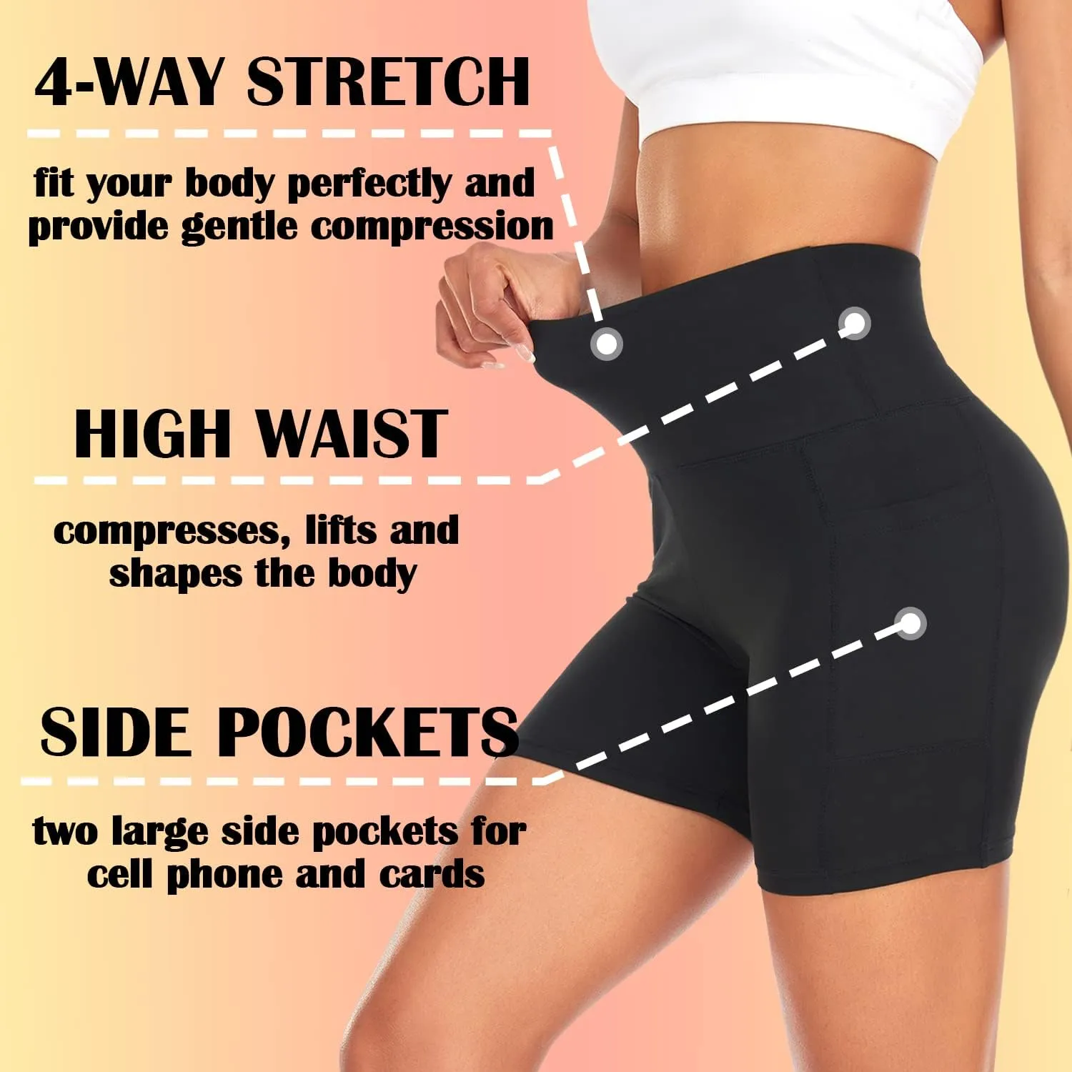 FULLSOFT 4 Pack Biker Shorts for Women with Pockets  5" High Waisted Tummy Control Workout Yoga Running Gym Tennis Shorts