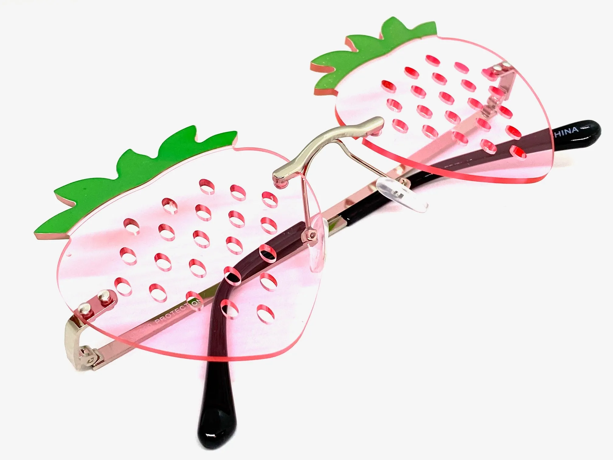 Funky Party Club Raver Strawberry Shaped SUNGLASSES Pink Lens 5218