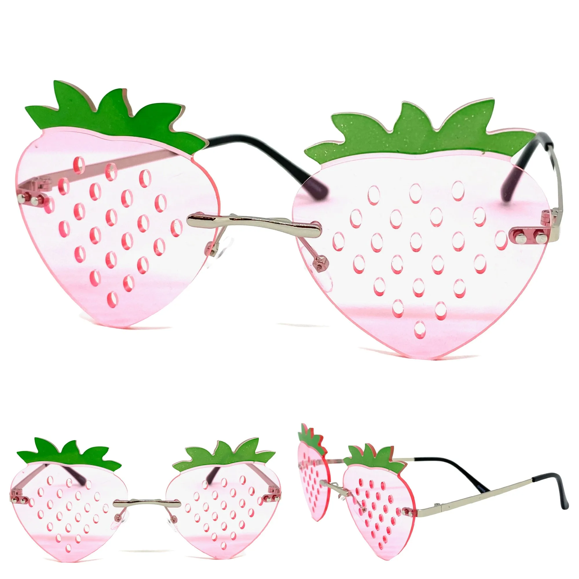 Funky Party Club Raver Strawberry Shaped SUNGLASSES Pink Lens 5218