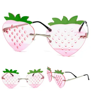 Funky Party Club Raver Strawberry Shaped SUNGLASSES Pink Lens 5218